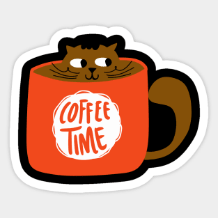 cat coffee time cup Sticker